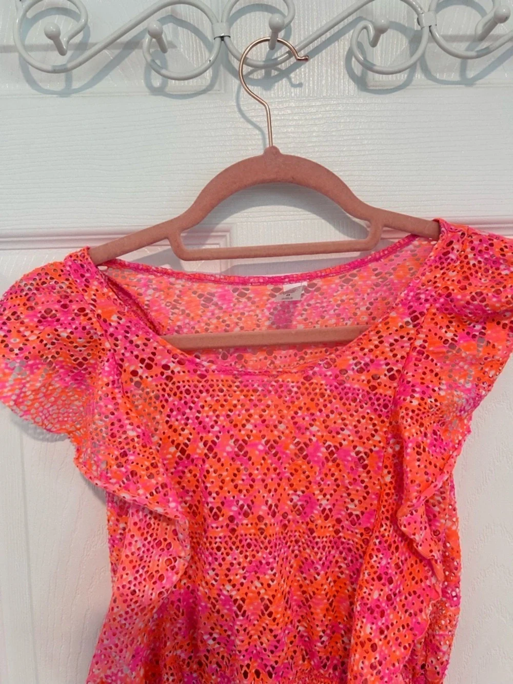 Justice Pink and Orange Girls Eyelet Swim Cover-Up. Size 8